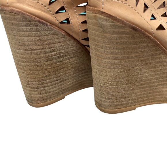 Jeffrey Campbell SIZE 8.5 Cordillo Perforated Tan Leather Tie Bootie Heels Sanda - Picture 7 of 12